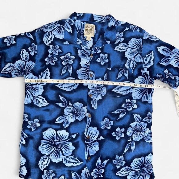 Vintage Steve & Barry's Blue Hawaiian Print Floral Button Down Shirt - Picture 5 of 7